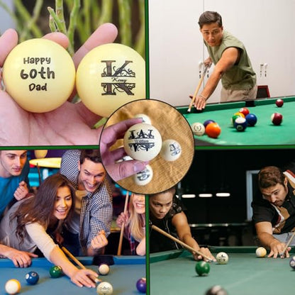 Personalized Billiards Cue Ball with Pouch, Engrave Text or Logo, Custom Monogram 57mm Cue Ball, Birthday Gifts for Dad, Husband, Billiards Player, Billiards Lover, Wedding Father's Day Gifts