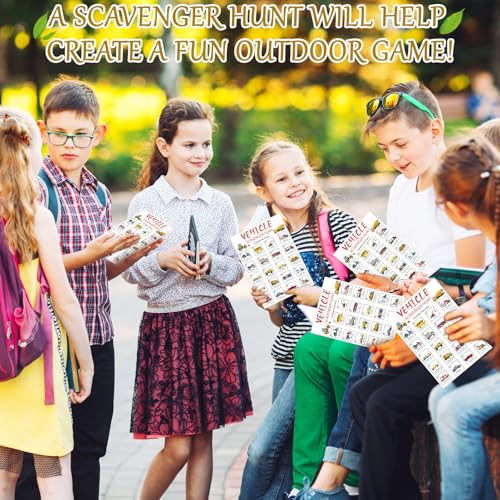 Hoolerry 30 Pcs Scavenger Hunt for Kids Road Trip Game Car Spring Summer Wedding Scavenger Hunt Cards Travel Activities Camping Games Outdoor Indoor Seek Activity for Kids Adults (Vehicles) - style: Vehicles