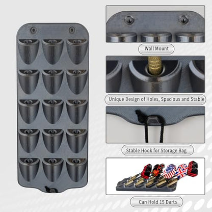 WodGod Dart Holder Wall Mount,Dart Display Rack Displays 15 Steel/Soft Tip Darts,with Storage Bag,sharpener, Wrench,Screws,expansion tube and Screwdriver