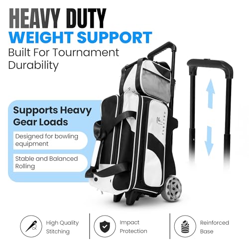 Flextro 3 Ball Bowling Bag with Wheels – 2+1 Modular Roller, 5-Inch Heavy-Duty Wheels, Zero-Wobble Aluminum Handle, Separate Shoe Compartment, Fits Men & Women