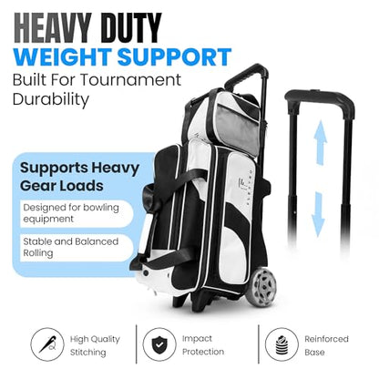 Flextro 3 Ball Bowling Bag with Wheels – 2+1 Modular Roller, 5-Inch Heavy-Duty Wheels, Zero-Wobble Aluminum Handle, Separate Shoe Compartment, Fits Men & Women