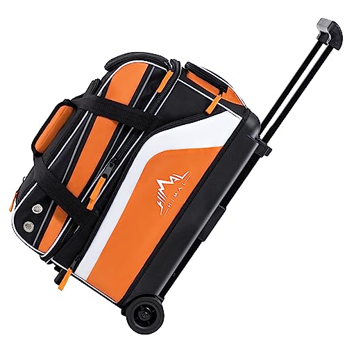 GoHimal Double Roller 2 Ball Bowling Bag with Separate Shoe Compartment for Bowling Shoes (Up To US Men Size 15) and Abundant multifunction Accessory Pocket, Upgraded fabric, Retractable Handle - Extends to 40" - color: Black-Orange