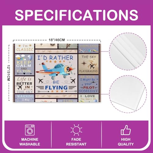 Erosebridal Airplane Placemats 12X18 Inch Set of 4,Cartoon Hot Air Balloon Aviation Aircraft Theme Place Mats for Boys Youth Teens,Geometric Star Square Grid Waterproof Placemats for Dining Table - color: Cream Grayish Blue Yellow