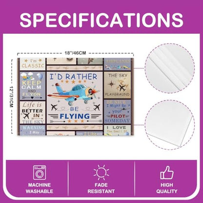 Erosebridal Airplane Placemats 12X18 Inch Set of 4,Cartoon Hot Air Balloon Aviation Aircraft Theme Place Mats for Boys Youth Teens,Geometric Star Square Grid Waterproof Placemats for Dining Table - color: Cream Grayish Blue Yellow