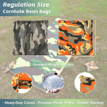 Cornhole Board Set 4FTx2FT Solid Wood Regulation Size Cornhole Set Includes 8 Cornhole Bags for Adults (Camouflage, 4' x 2')