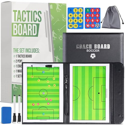 ZPU Dry Erase Coaching Board, Magnetic Coaches Clipboards, Portable Foldable Tactics Board with Dry Erase Marker Pen and Magnets – Basketball, Football, Soccer, Hockey - style: Soccer