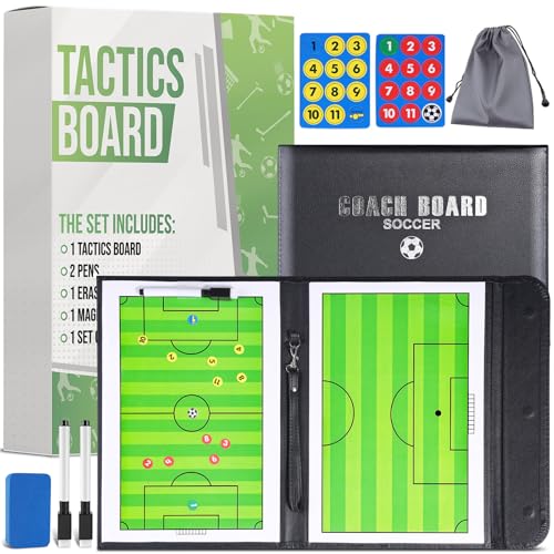 ZPU Dry Erase Coaching Board, Magnetic Coaches Clipboards, Portable Foldable Tactics Board with Dry Erase Marker Pen and Magnets – Basketball, Football, Soccer, Hockey - style: Soccer