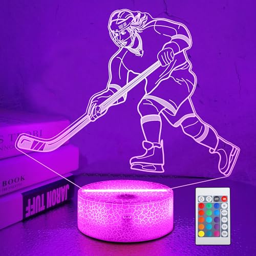 OkiyiD Hockey Gifts for Girls, Ice Hockey Girl Player 3D Illusion Lamp Night Light with 16 Colors Remote,Hockey Stuff Accessories for Best Friends Sister Sports Fan Lover Xmas Bedroom Decor Gifts - color: Color1