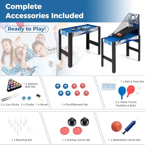 Giantex 6 in 1 Multi Game Table, Combo Game Table w/Basketball, Billiards, Ping Pong, Hockey, Shuffleboard, Bowling for Home, Game Room, Friends & Family, Combination Game Table Set for Adults Kids
