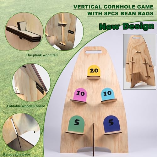 Vertical Cornhole Board Set with 8pcs Bean Bags, Wood Foldable Cornhole Games for Kids Adults Teens, Outside Toys for Kids 8-12, Carnival & Yard Games