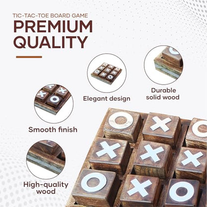 Wooden Tic Tac Toe Game | Board Game for Kids and Family | Table Top Living Room Decor Fun Game | Indoor Outdoor Adults Classic Travel Game (Burnt Wood)