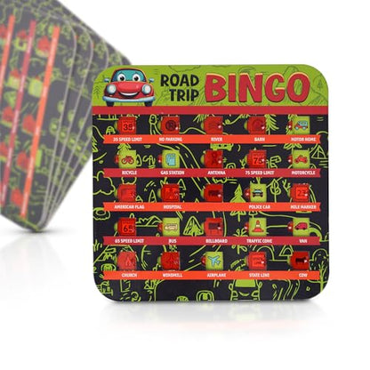 GSM Brands Car Bingo Travel Games for Kids – Fun Road Trip Scavenger Hunt Card Game (5 Pack)