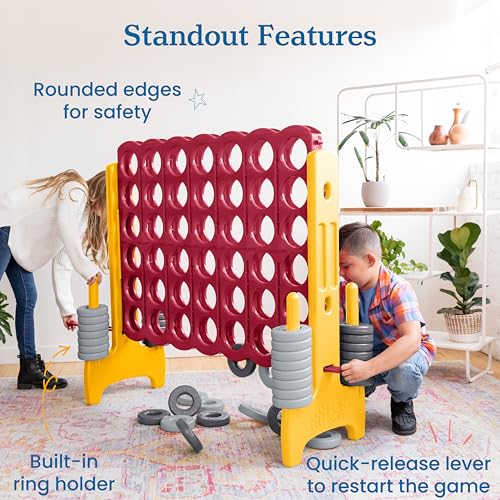 ECR4Kids Jumbo 4-to-Score Giant Game with 42 Rings and Reset Sliders, Kids Games, Cardinal, Gold - color: Cardinal/Gold
