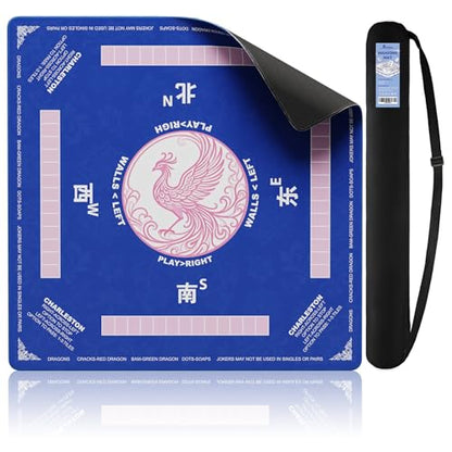 Blue Mahjong Mat(32.4"x32.4") with Black Carrying Bag, Rubber American Mahjong Table Cover, Non-Slip Noise Reduction Gaming Mat for Poker/Cards/Board Games/Tile Games, 3 Colors(Blue/Red/Green) - color: Cl-blue