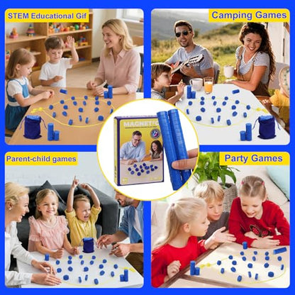 Upgraded Magnetic Chess Game with 40 Magnetic Stones & 2 Adjustable Ropes – Portable Strategy Game for Family Night, Travel, Party Toy STEM/Logic/Strategy Games for Kids & Adults, (Blue) - color: Blue