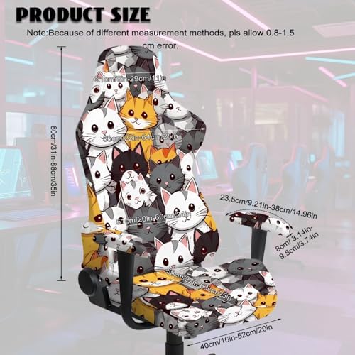 Cartoon Cat Print Gaming Chair Covers Slipcovers Cat Scratch Proof Office Chair Seat Cover Stretch Removable Washable Furniture Protector for Home Offices/Study Rooms - color: Cartoon Cat