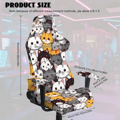 Cartoon Cat Print Gaming Chair Covers Slipcovers Cat Scratch Proof Office Chair Seat Cover Stretch Removable Washable Furniture Protector for Home Offices/Study Rooms - color: Cartoon Cat