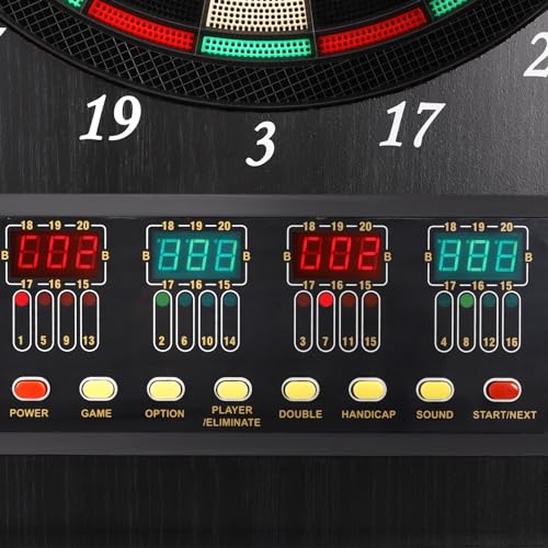 Dartboard Cabinet Set, Wall-Mounted Dart Board with Scoreboard 4 Led Displays & Voice Announcement Function, Electronic Dart Machine Cabinet for Office Garden Party Room Pub Garage Indoor/Outdoor