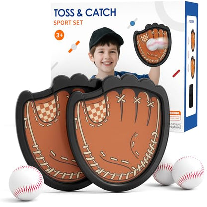HYES Toss and Catch Ball Set, Outdoor Games for Kids Ages 3-12, Sticky Catch Game Toy with 2 Paddles & 3 Balls, Toddler Baseball Glove Set for Beach Yard Camping, Gift for Boys & Girls - style: 2 pack