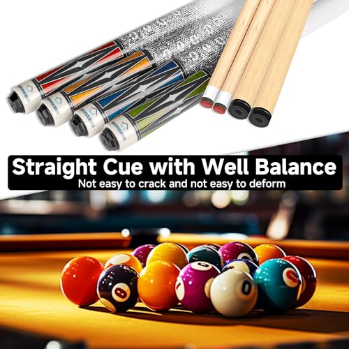 HomeSeason Pool Cue Stick 58" Billiard Cue Sticks 3D Printed Grip Professional Low Deflection Pool Sticks Maple Wood Pool Sticks 13mm Tip - color: 18oz