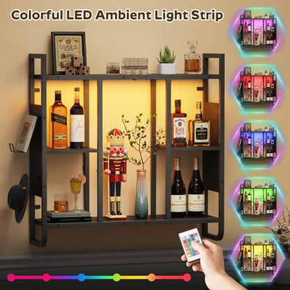 MAHANCRIS Gaming Floating Shelves and 1.8' x 5.6' Ft Grid Wall Panel Bundle, Display Rack for Gaming Room Decor, Kitchen, Home Bar, Entryway, Kitchen, Outdoors, FSHS142E01-GPHR5601