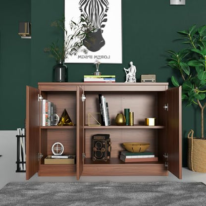 holzart 43" Walnut Brown Buffet Cabinet Sideboard with Storage - Modern 3-Door Wood Grain Kitchen Cupboard & Coffee Bar Station for Dining Room, Living Room - Adjustable Shelf, 43.3" W x 31.5" H - color: Brown