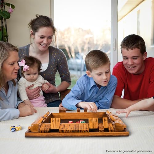 Upgraded 16.54’’ Shut The Box Dice Game with 15 Numbers for 1-4 Players, Large Wooden Board Math Game 16 Dices, Tabletop Games Kids Adults Family Party Birthday - color: 16.5 In-brown