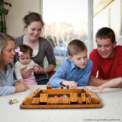 Upgraded 16.54’’ Shut The Box Dice Game with 15 Numbers for 1-4 Players, Large Wooden Board Math Game 16 Dices, Tabletop Games Kids Adults Family Party Birthday - color: 16.5 In-brown