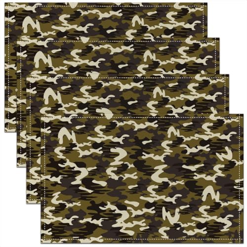 Erosebridal Set of 4 Green Camo Placemats 12X18 Inch,Camouflage Place Mats for Boys Girls Children Youth Teens Adult Men,Military Style Waterproof Placemats for Dining Patio Table Kitchen Decor - color: Camouflage Yellow