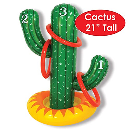 Beistle Inflatable Cactus Ring Toss Game – 21" Party Game with 3 Red Rings, Indoor/Outdoor Activity for Western Cowboy Birthdays, Summer BBQs, Mexican Fiesta Fun, Desert Parties and Cinco de Mayo
