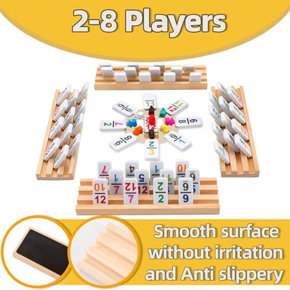 Doreimi Mexican Train Dominoes Set with Numbers and 8 Wooden Holders, Double 12 Dominos Set for Kids, Adults Travel Domino Train with 91 Tiles and Upgrated Hub, Classic Board Games for Family Night - style: Number+8 Racks+Wooden Hub