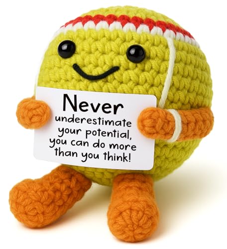 Mini Positive Crochet Tennis Ball Gifts for Women Men - Handmade Crochet Tennis Ball, Motivational Encouragement Christmas White Elephant Gift for Tennis Balls Lover Coworker Friend Coach - style: Positive