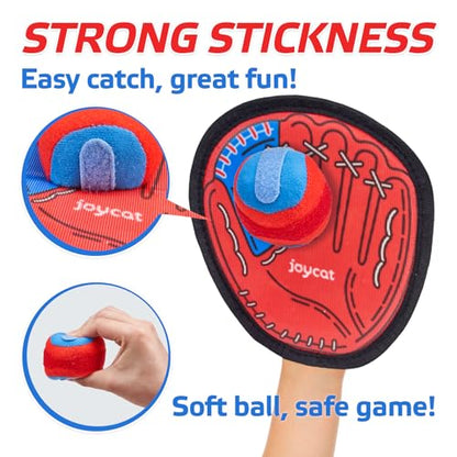 JoyCat Toss and Catch Ball Game with 2 Gloves for Kids & 2 Paddles for Adult or Kids, Outdoor Toys for Family Camping, Beach & Yard Games, Toddler Baseball Glove, Gifts for 3-12 Year Old