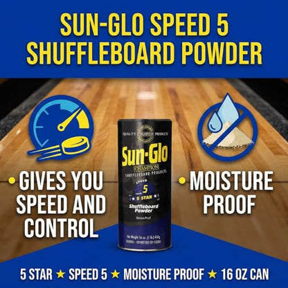 Sun-Glo Shuffleboard Sand - Shuffleboard Powder Wax with Mini Dustpan and Mini Brush Set, 2 Pack (16oz/Each) - SunGlo #5 Star (Medium Speed)