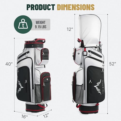 uniHimal T-Lock Golf Cart Bag with Quiet 14-Way Full-Length Divider Top | Golf Bag for Men with Magnetic Pocket, Cooler Pocket, Handle and Rain Cover - color: White