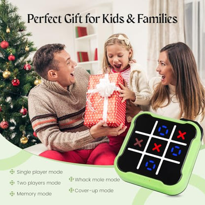 Tic Tac Toe, 4 in 1 Handheld Educational Game Machine, Electronic Tic Tac Toe Game for Education and Memory Growth, Home, Toy Board Game for Kids and Adults (Green) - color: Green