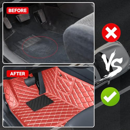 Car Floor Mats Fit for Dodge Dart 2013-2016 All Weather Durability Leather Car Floor Mats, Skidproof Pedal, Waterproof, Wear-reistant(Red Beige) - color: Red Beige