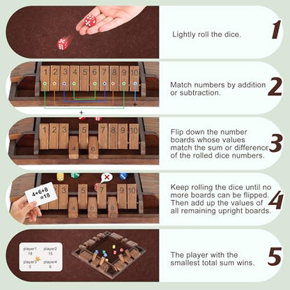 Shut The Box Game, Math Dice Board Game for Family Night Classroom Travel, Wooden Table for 2-4 Players, Improves Mathematical Skills, for Classroom, Home (Quadrilateral-Upgraded 12", Brown) - color: Brown, style: Quadrilateral-Upgraded 12"