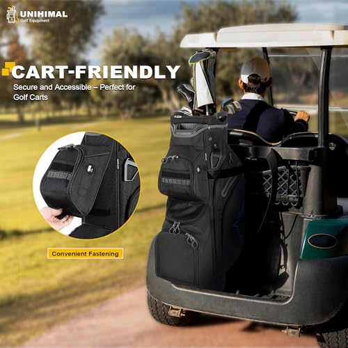 uniHimal Golf Cart Bag, 15 Way Organizer Divider Top with Handles and Rain Cover - color: Black