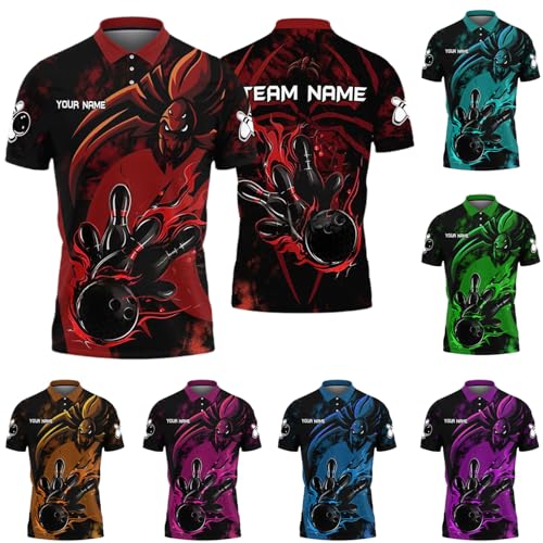 GABITA Personalized Bowling Jerseys for Men, Custom Bowling Polo Shirt, Bowling Shirts Gift for Bowler Team Player - color: A12