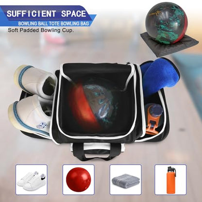 LARIPOP Bowling Ball Bag, Single Bowling Tote with Padded Ball Holder, Ventilated Shoe Pocket & Adjustable Shoulder Strap for Adult Bowlers Men Women - color: Black+White