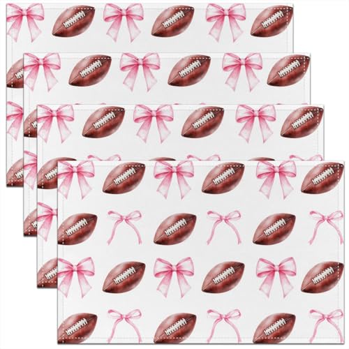 Cute Bowknot Kids Placemats Set of 4,American Rugby Football Sport Game Table Place Mats,Bow Tie Princess Kitchen Decor,Romantic Pink Placemat Kitchen Table Decoration 12"x18" - color: Romantic Pink