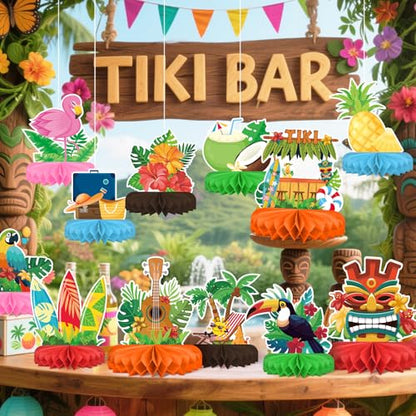 Hawaiian Luau Party Decorations Set: Aloha Theme Table Decoration with Luau Honeycomb Centerpiece for Tiki and Luau Hawaiian Party Supplies - style: TIKI