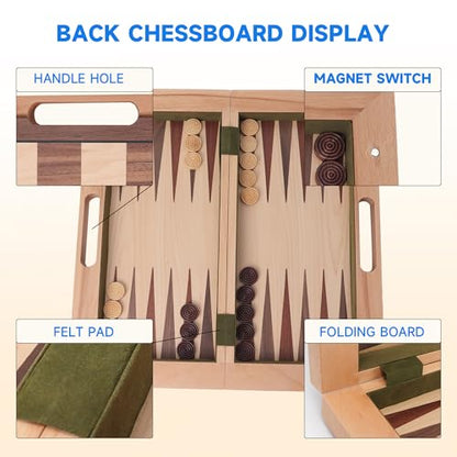 GSE Games & Sports Expert 16" Deluxe 3-in-1 Wooden Folding Chess, Checker & Backgammon Board Game Combo Set, Portable Travel Game Set for Kids & Adults