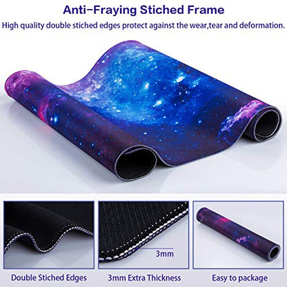 Canjoy Gaming Mouse Pad, 31.5x15.7inch Large Extended Mousepad Big Computer Desk Mat for Keyboard and Mouse Full Desk Mouse Mat with Non-Slip & Rubber Base - color: Blue Galaxy