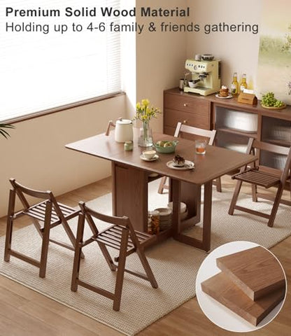 AnywaysWood Solid Wood Folding Dining Table with 2 Foldable Chairs Set, Space Saving Extendable Wooden Drop Leaf Table for Kitchen Dining Living Room Small Spaces - size: 55 Inch Wood Foldable Table with 2 Chairs