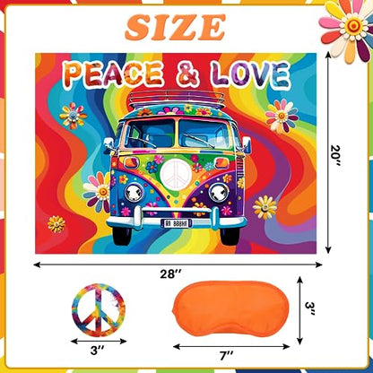 JOARHONAL Pin the Peace Sign on the Hippie Van - Hippie Groovy Party Games 20" x 28" Hippie Game Poster with 24 Reusable Stickers Groovy Birthday Party Favor Set - style: Groovy