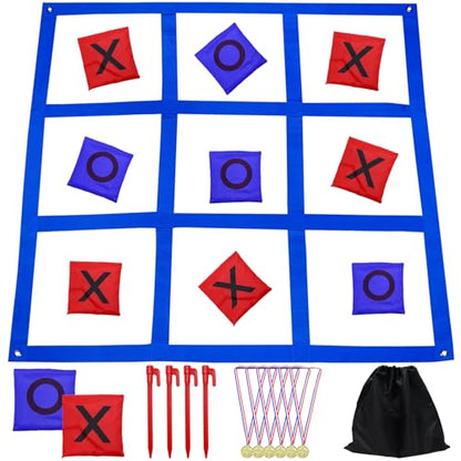 Giant Tic Tac Toe Game Outdoor with Cornhole Bean Bag, 4ft x 4ft Large Bean Bag Tic Tac Toe Toss, Travel Beach Lawn Backyard Cornhole Games for Kids Adults, Birthday Party Family Reunion Game