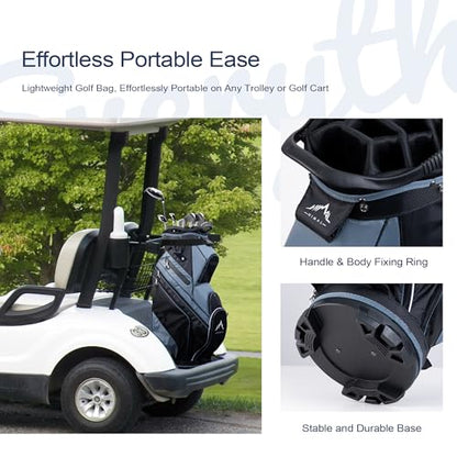 uniHimal 14-Way Golf Cart Bag with Organizer Divider & Rain Cover - color: Black-Foggy Blue
