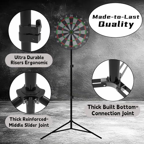 Dartboard Stand, Heavy Duty Portable Dart Board Holder with Adjustable Height (34" to 74"), Dart Board Stand for Adults, Stable Tripod Design, Easy Assembly for Travel, Outdoor, Home & Bar Games